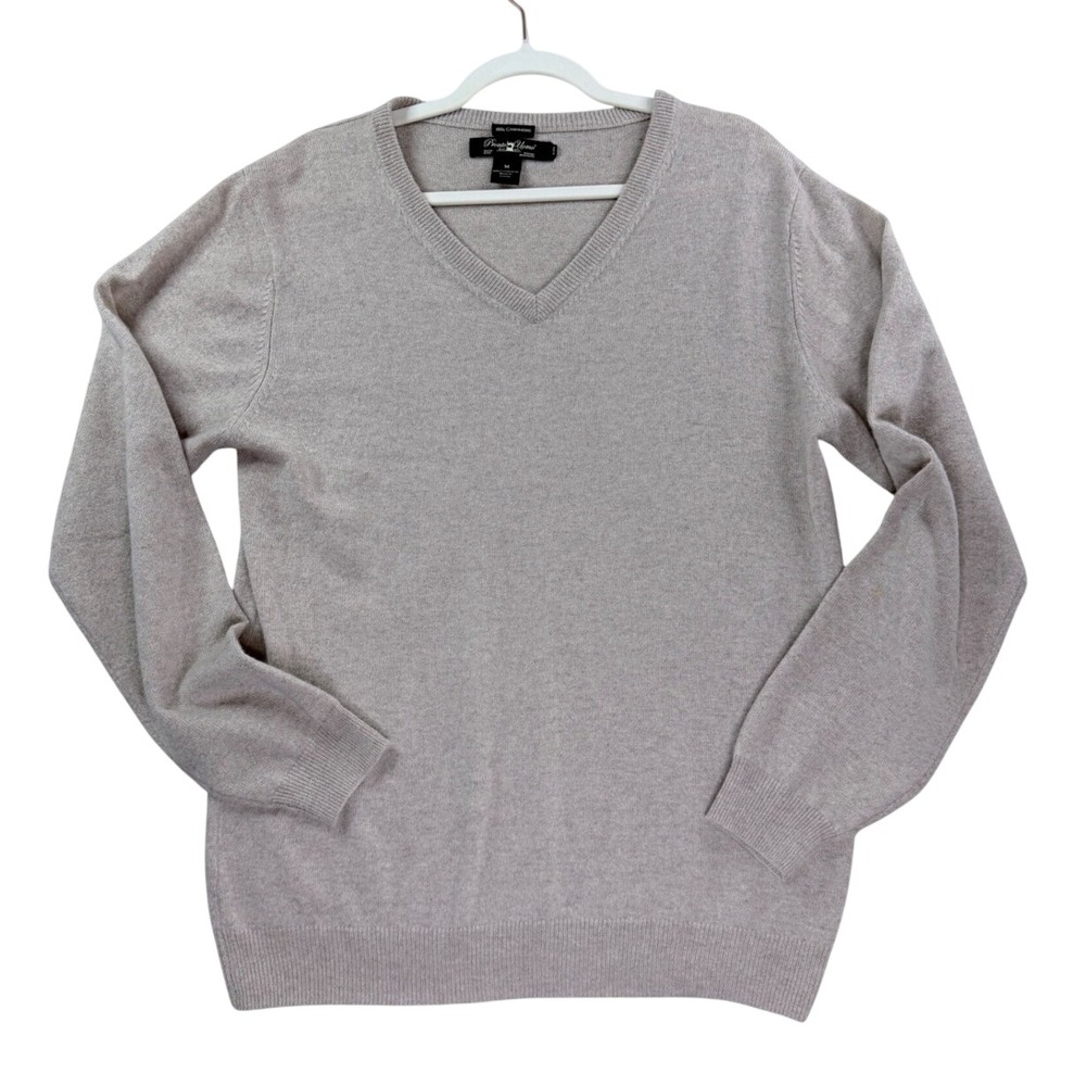Pronto Uomo Sweater Mens Medium Tan 100% Cashmere V-Neck Long Sleeve Luxury Knit